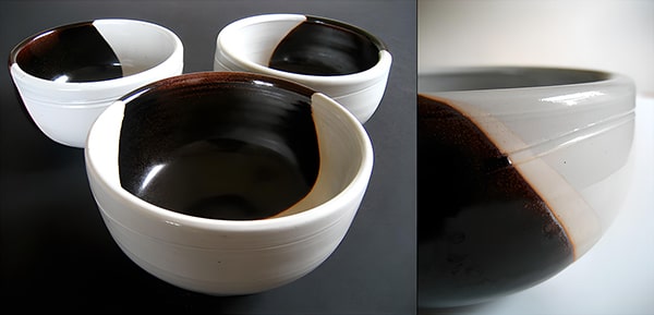 Set of three bowls. Porcelain.